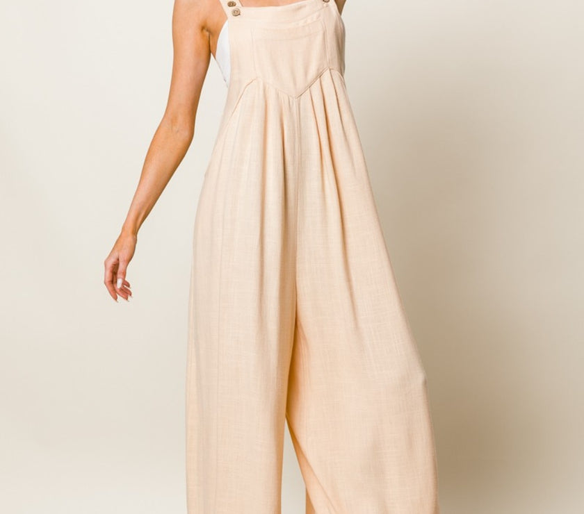 BiBi Texture Sleeveless Wide Leg Jumpsuit