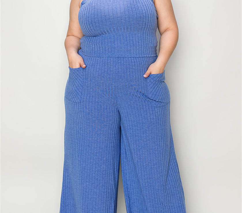 Basic Bae Full Size Ribbed Tank and Wide Leg Pants Set