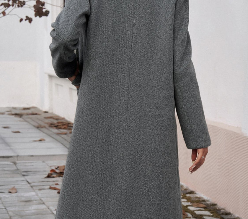 Devine Pocketed Collared Neck Long Sleeve Coat