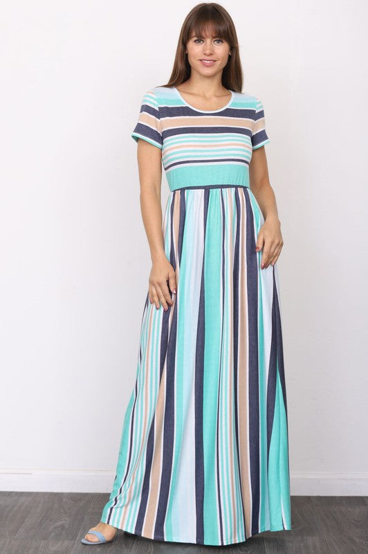 Short Sleeve Stripe Maxi Dress