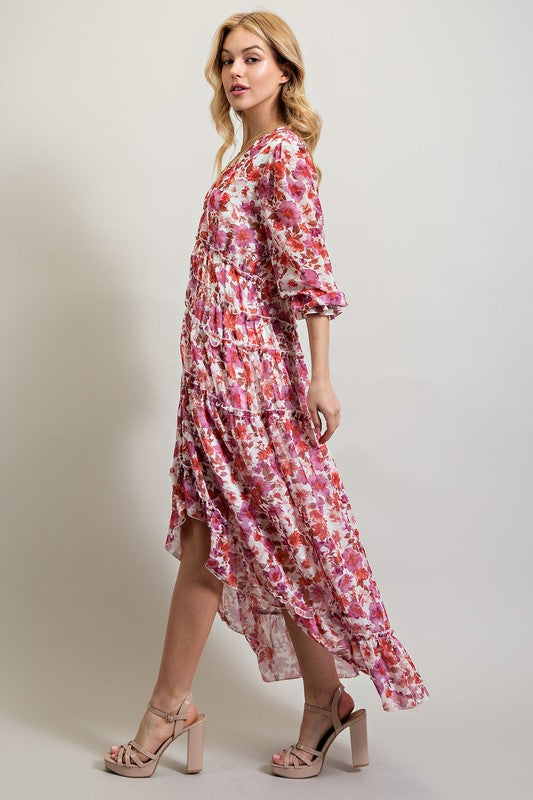 BOHEMIAN FLORAL HIGH AND LOW MAXI DRESS