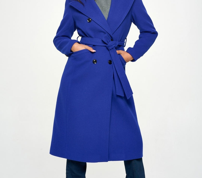 Coalition LA Double-Breasted Longline Coat with Belt