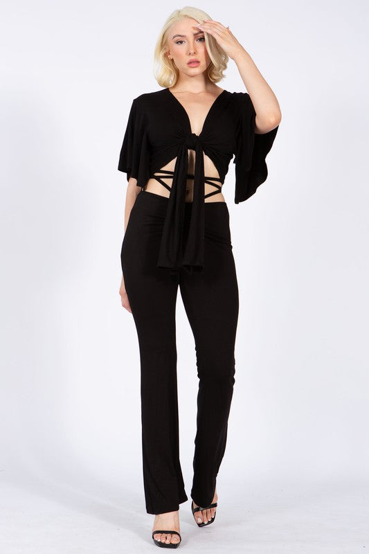 Batwing Sleeve Knot Front Crop Blouse