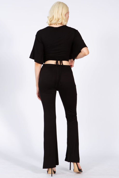 Batwing Sleeve Knot Front Crop Blouse