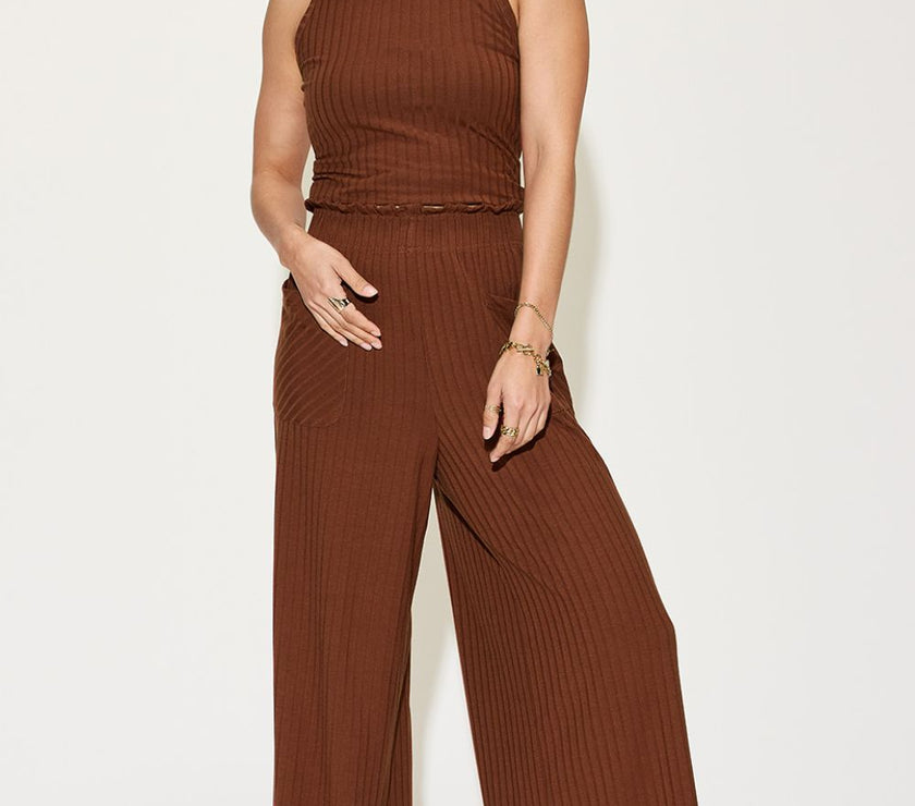 Basic Bae Full Size Ribbed Tank and Wide Leg Pants Set