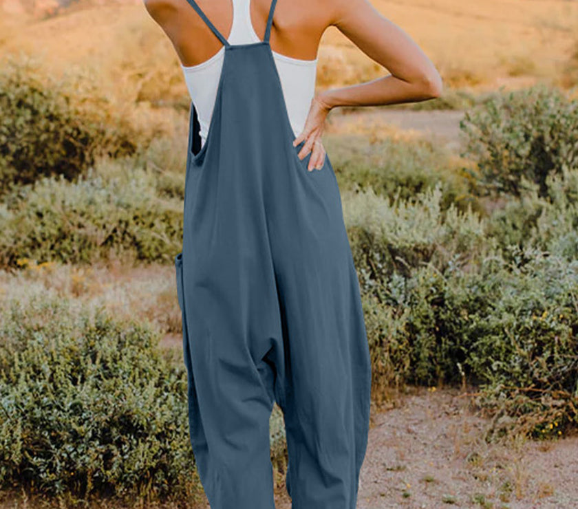 Double Take Full Size V-Neck Sleeveless Jumpsuit with Pockets