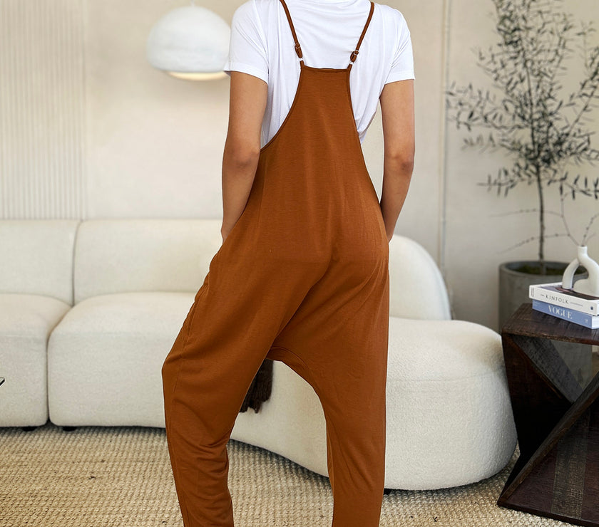 Double Take Full Size Sleeveless V-Neck Pocketed Jumpsuit