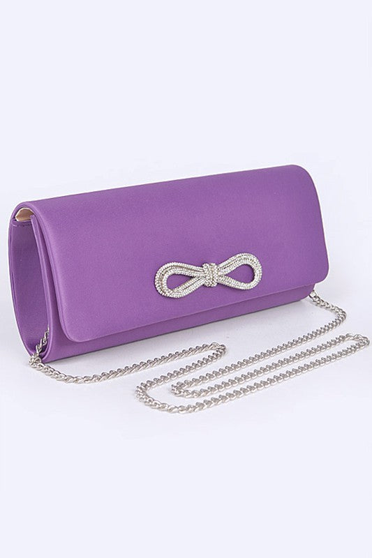 Rhinestone Bow Satin Clutch Bag