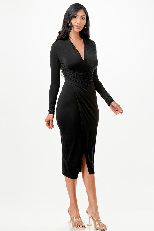 Criss Cross Long Sleeve Midi Dress