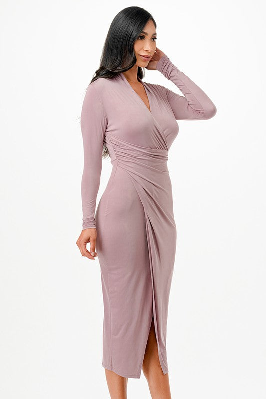 Criss Cross Long Sleeve Midi Dress