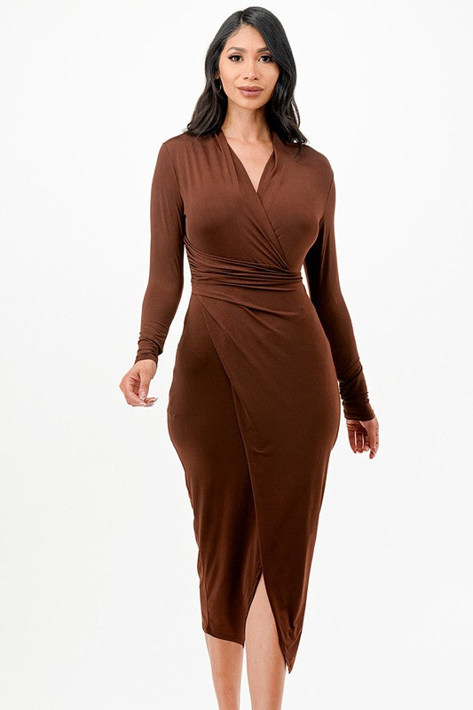 Criss Cross Long Sleeve Midi Dress