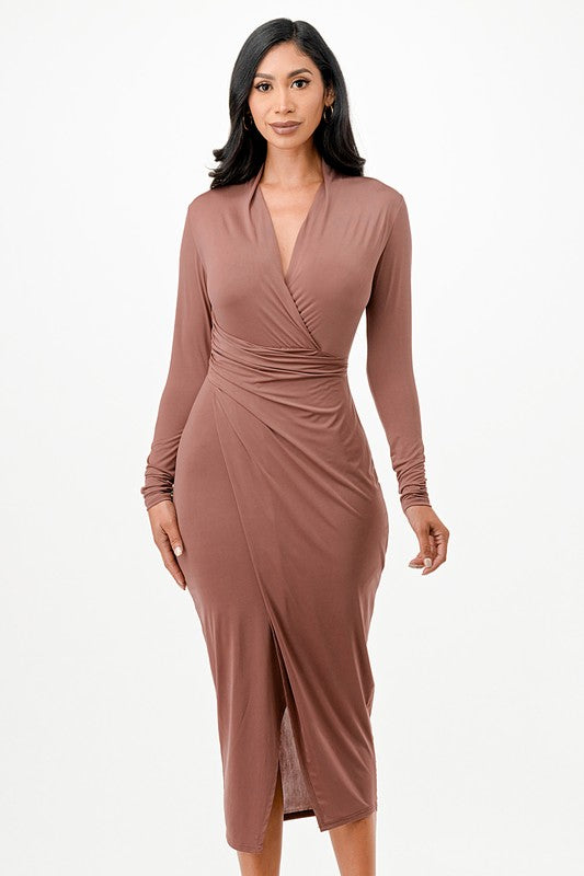 Criss Cross Long Sleeve Midi Dress