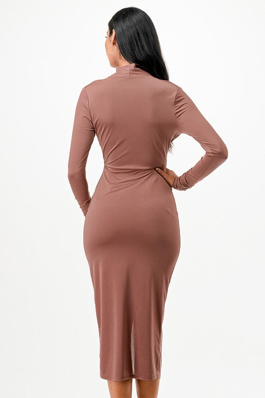 Criss Cross Long Sleeve Midi Dress