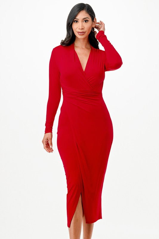 Criss Cross Long Sleeve Midi Dress