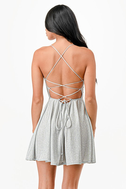 Glittered Fit & Flare Dress with Back Crisscross