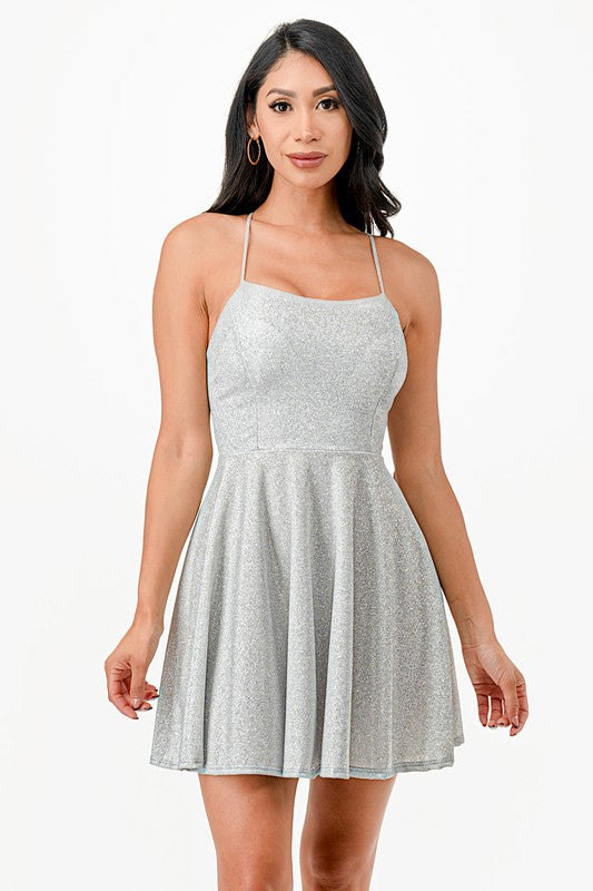 Glittered Fit & Flare Dress with Back Crisscross