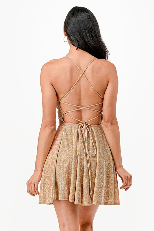 Glittered Fit & Flare Dress with Back Crisscross