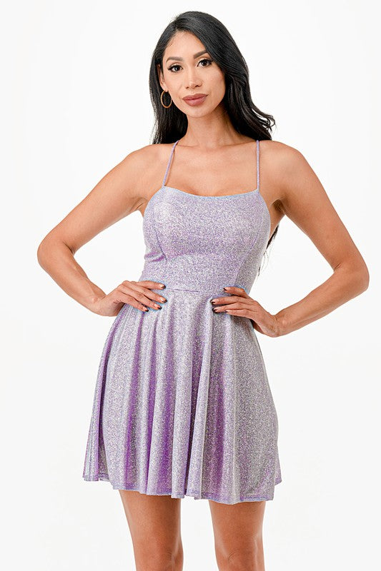 Glittered Fit & Flare Dress with Back Crisscross