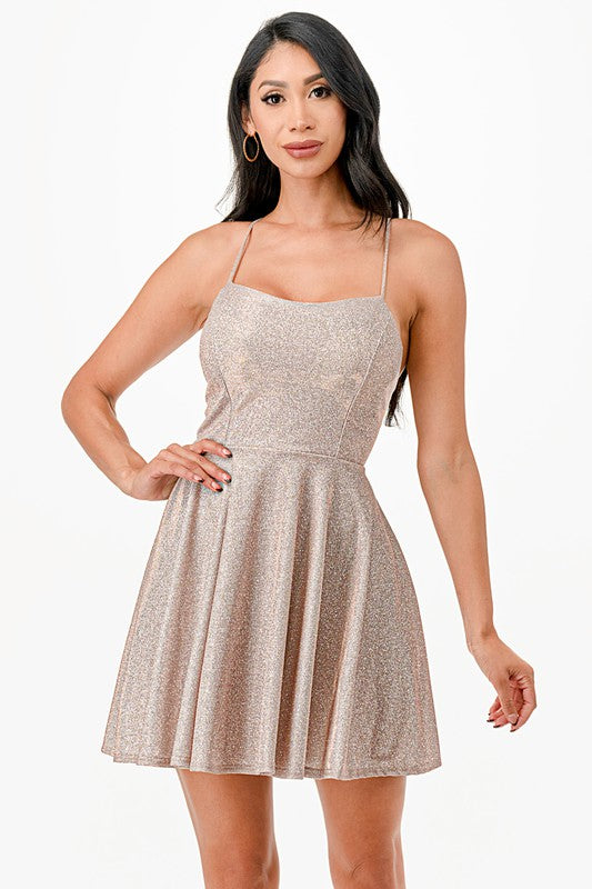 Glittered Fit & Flare Dress with Back Crisscross