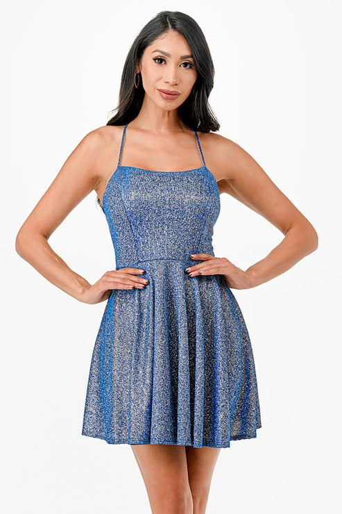 Glittered Fit & Flare Dress with Back Crisscross