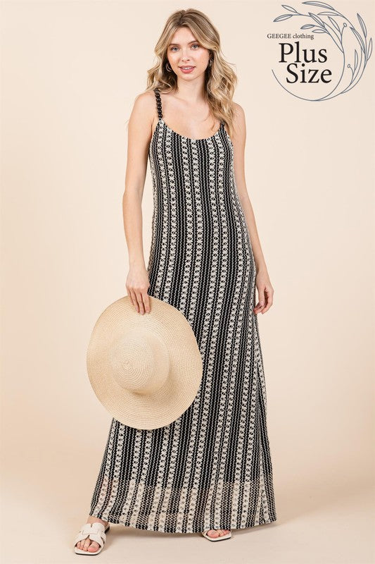 Plus Stripe See-Through Maxi Dress