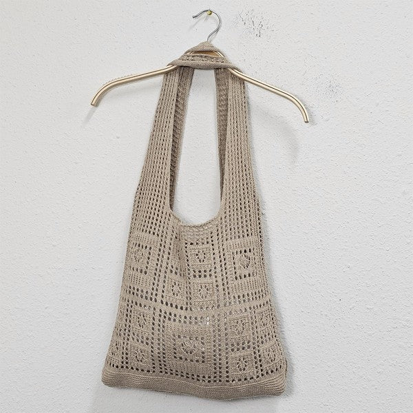 Solid Crochet Tote Bag