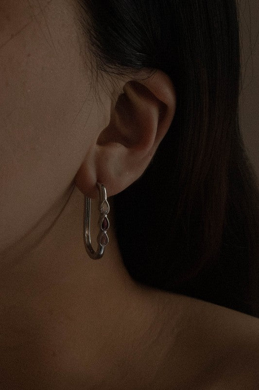 Pink Tear Hoop Earrings