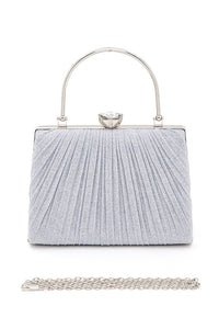 Diamond Clasp Top Handle Pleated Box Clutch