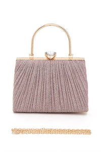 Diamond Clasp Top Handle Pleated Box Clutch