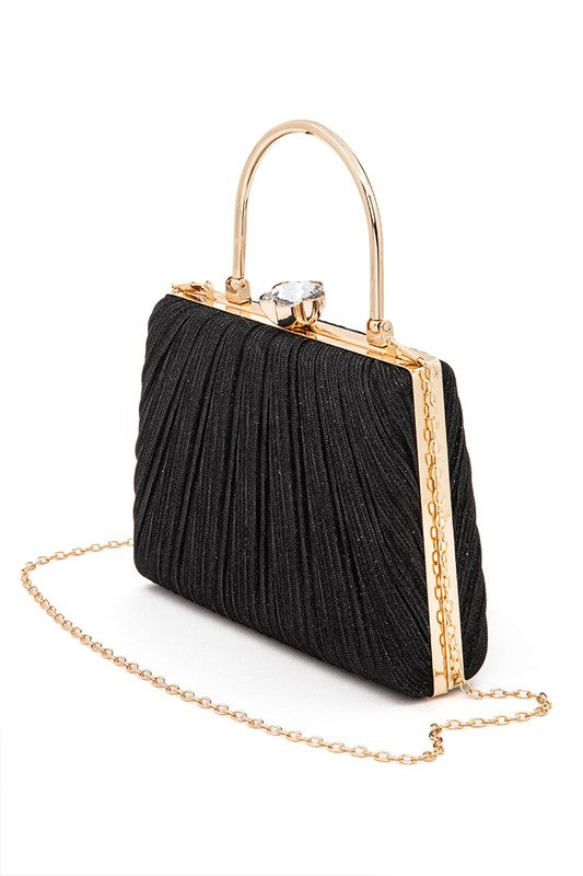 Diamond Clasp Top Handle Pleated Box Clutch