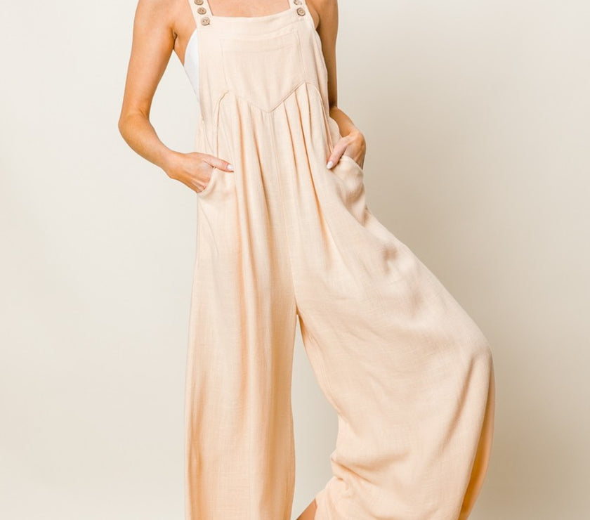 BiBi Texture Sleeveless Wide Leg Jumpsuit