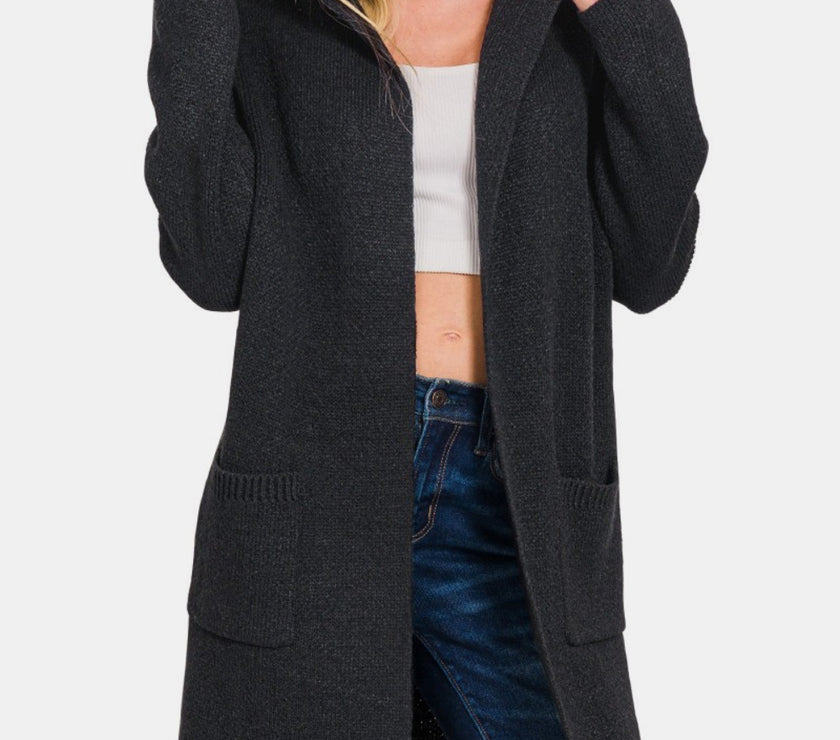 Zenana Hooded Open Front Sweater Cardigan