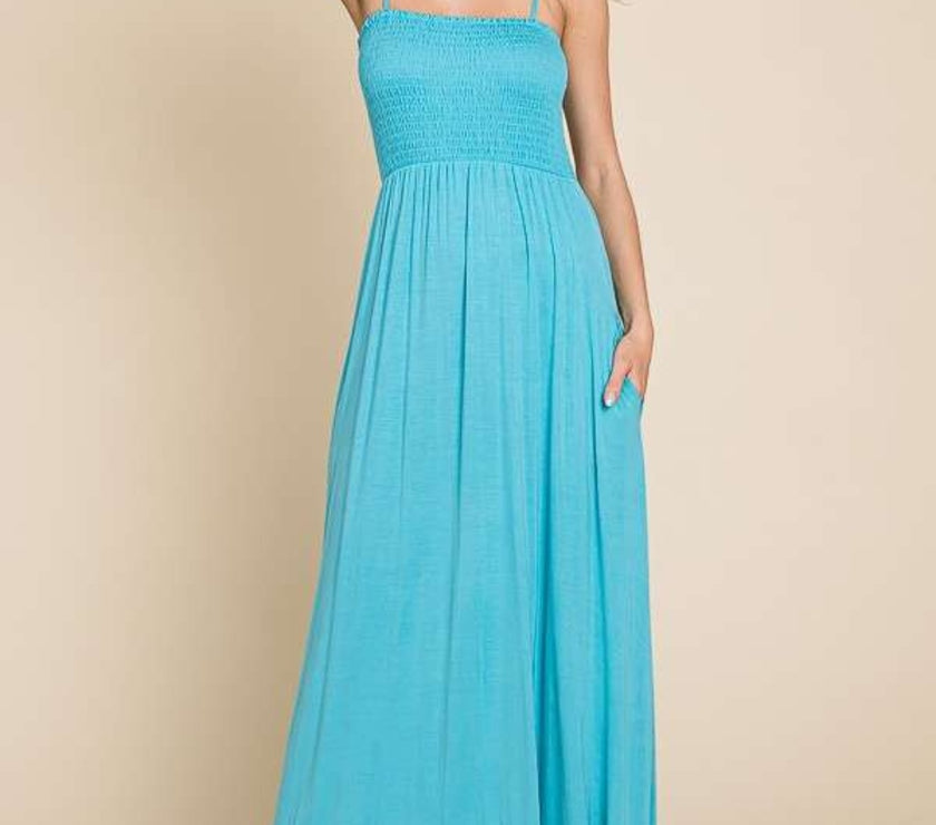 Culture Code Full Size Smocked Cami Maxi Dress with Pockets