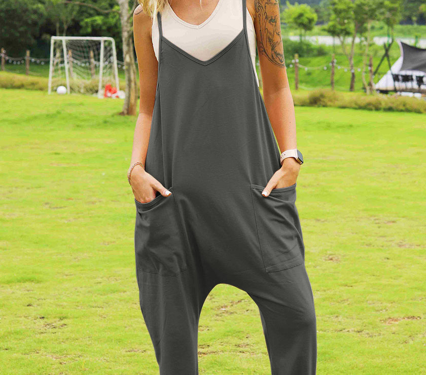 Double Take Full Size Sleeveless V-Neck Pocketed Jumpsuit