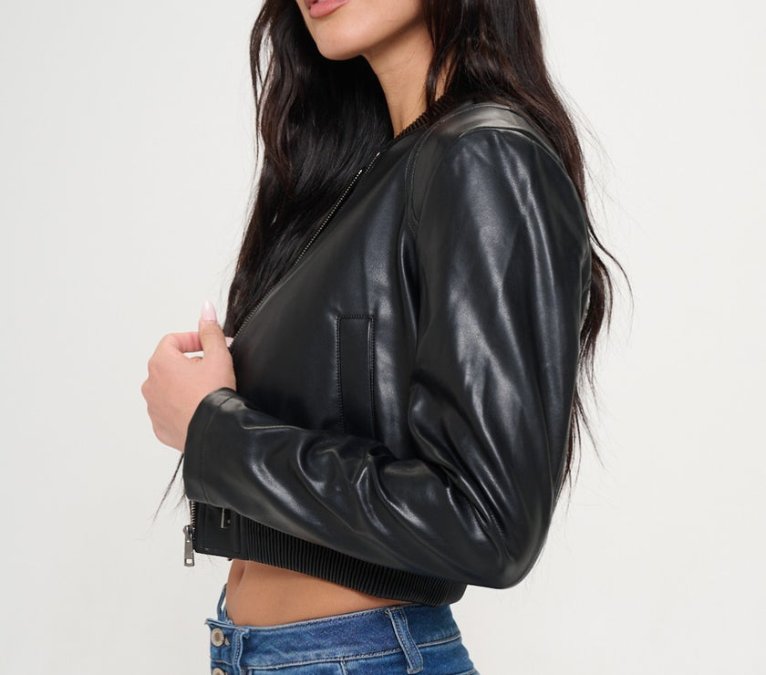 Coalition LA Zip Up Cropped Bomber Jacket