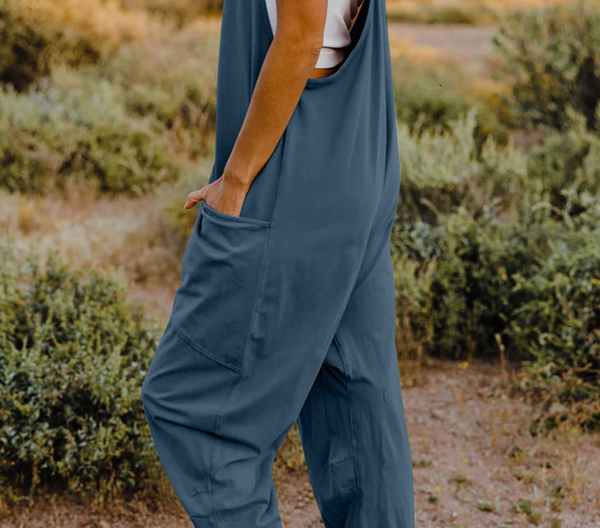 Double Take Full Size V-Neck Sleeveless Jumpsuit with Pockets