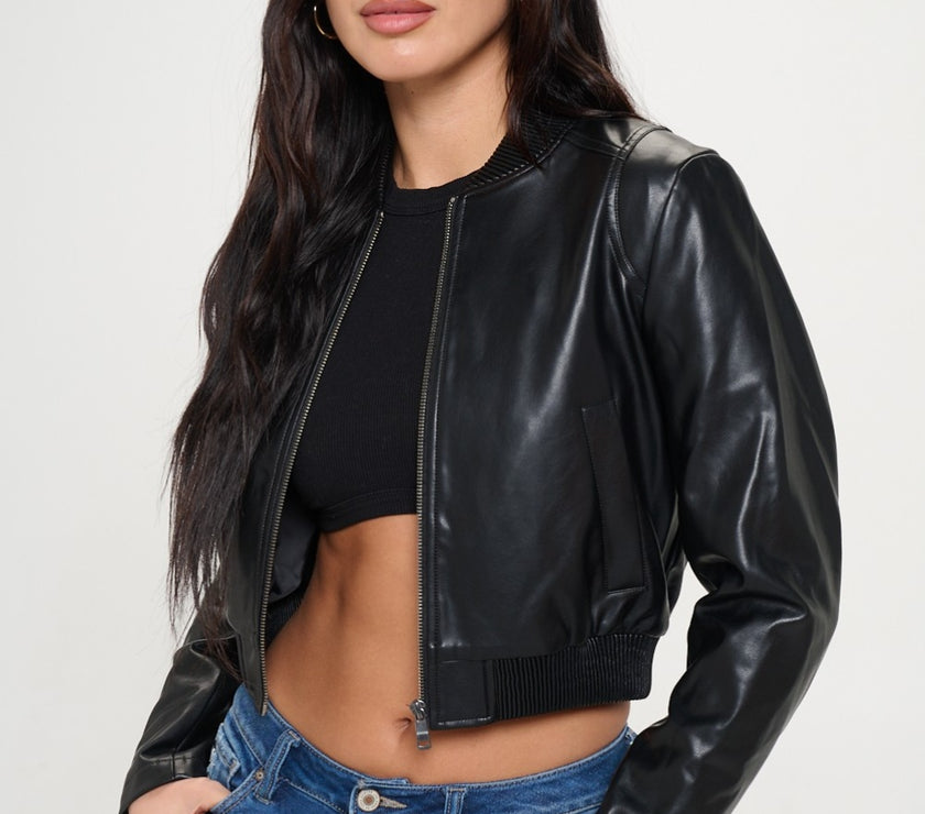 Coalition LA Zip Up Cropped Bomber Jacket