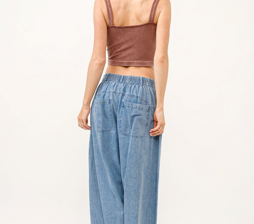 And The Why Elastic Back Pleated Baggy Jeans