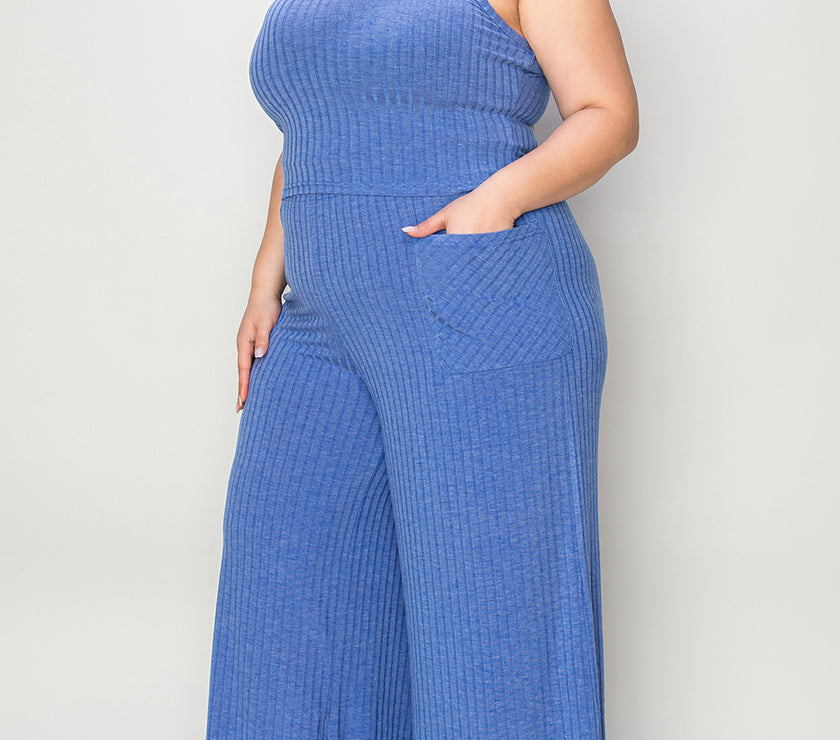 Basic Bae Full Size Ribbed Tank and Wide Leg Pants Set