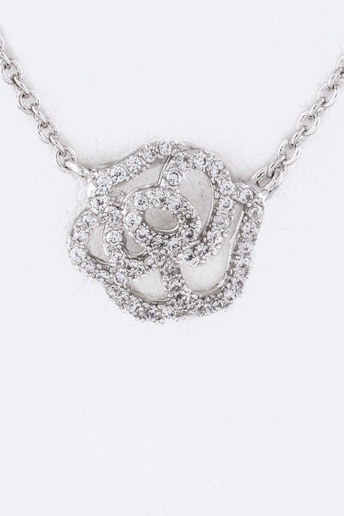 Cutout Rose CZ Pendant Necklace