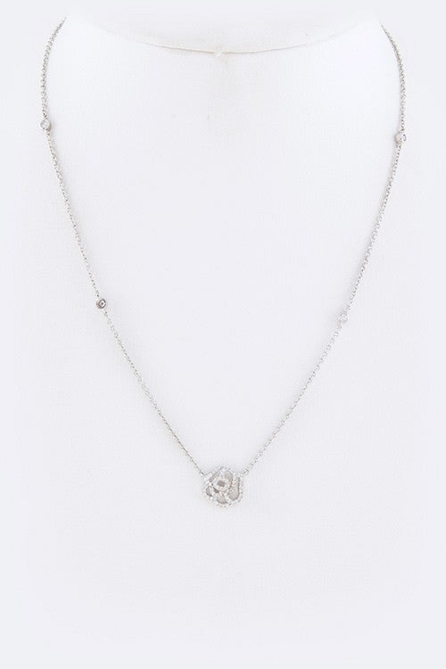 Cutout Rose CZ Pendant Necklace