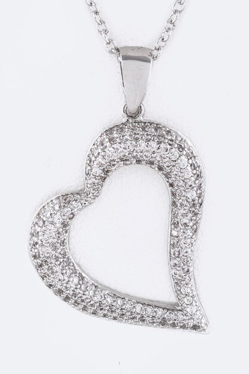 CZ Open Heart Pendant Necklace