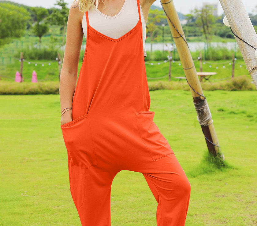 Double Take Full Size Sleeveless V-Neck Pocketed Jumpsuit