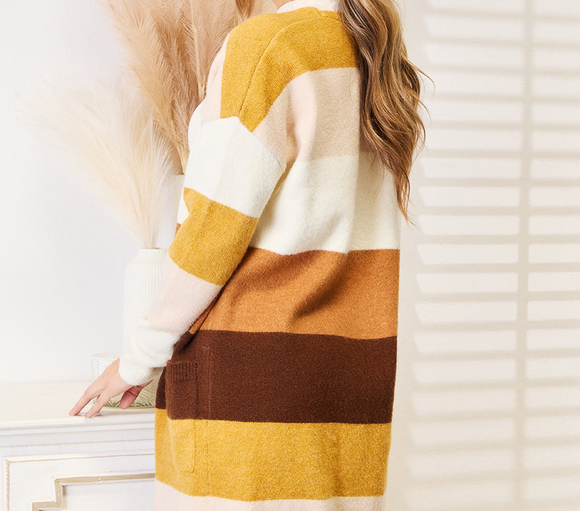 Woven Right Color Block Dropped Shoulder Cardigan