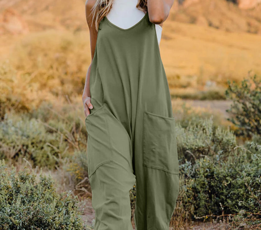 Double Take Full Size V-Neck Sleeveless Jumpsuit with Pockets