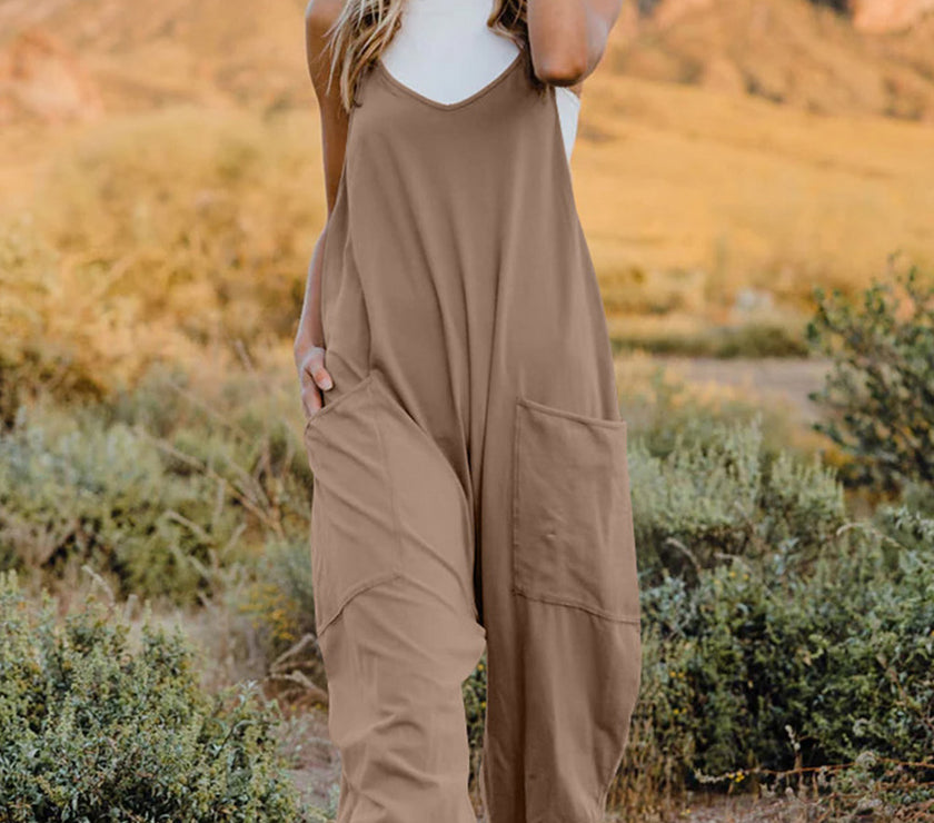 Double Take Full Size V-Neck Sleeveless Jumpsuit with Pockets