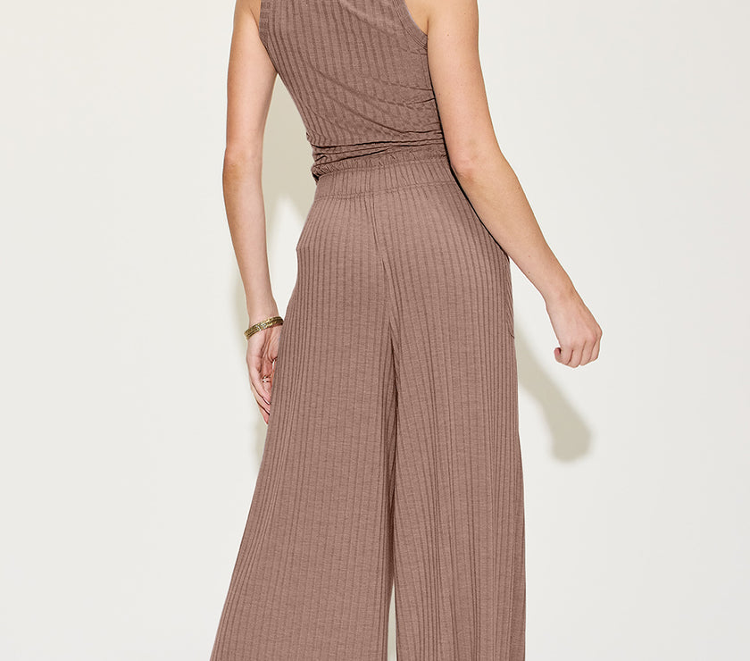 Basic Bae Full Size Ribbed Tank and Wide Leg Pants Set