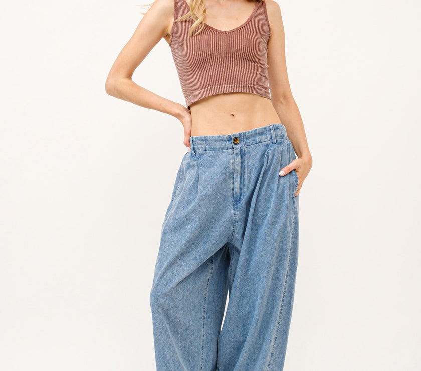 And The Why Elastic Back Pleated Baggy Jeans