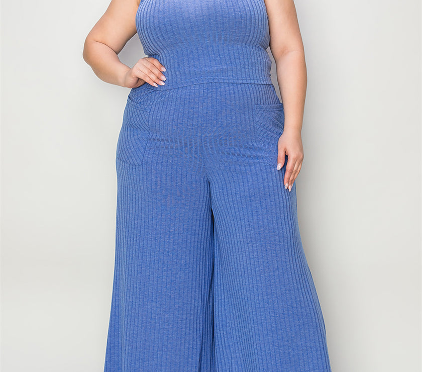 Basic Bae Full Size Ribbed Tank and Wide Leg Pants Set