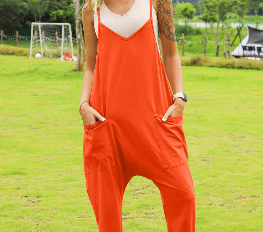 Double Take Full Size Sleeveless V-Neck Pocketed Jumpsuit